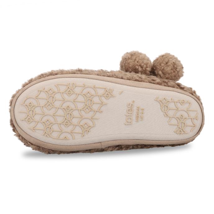 totes toasties® Ladies Textured Fur Bootie With Pom Pom Brown Extra Image 6